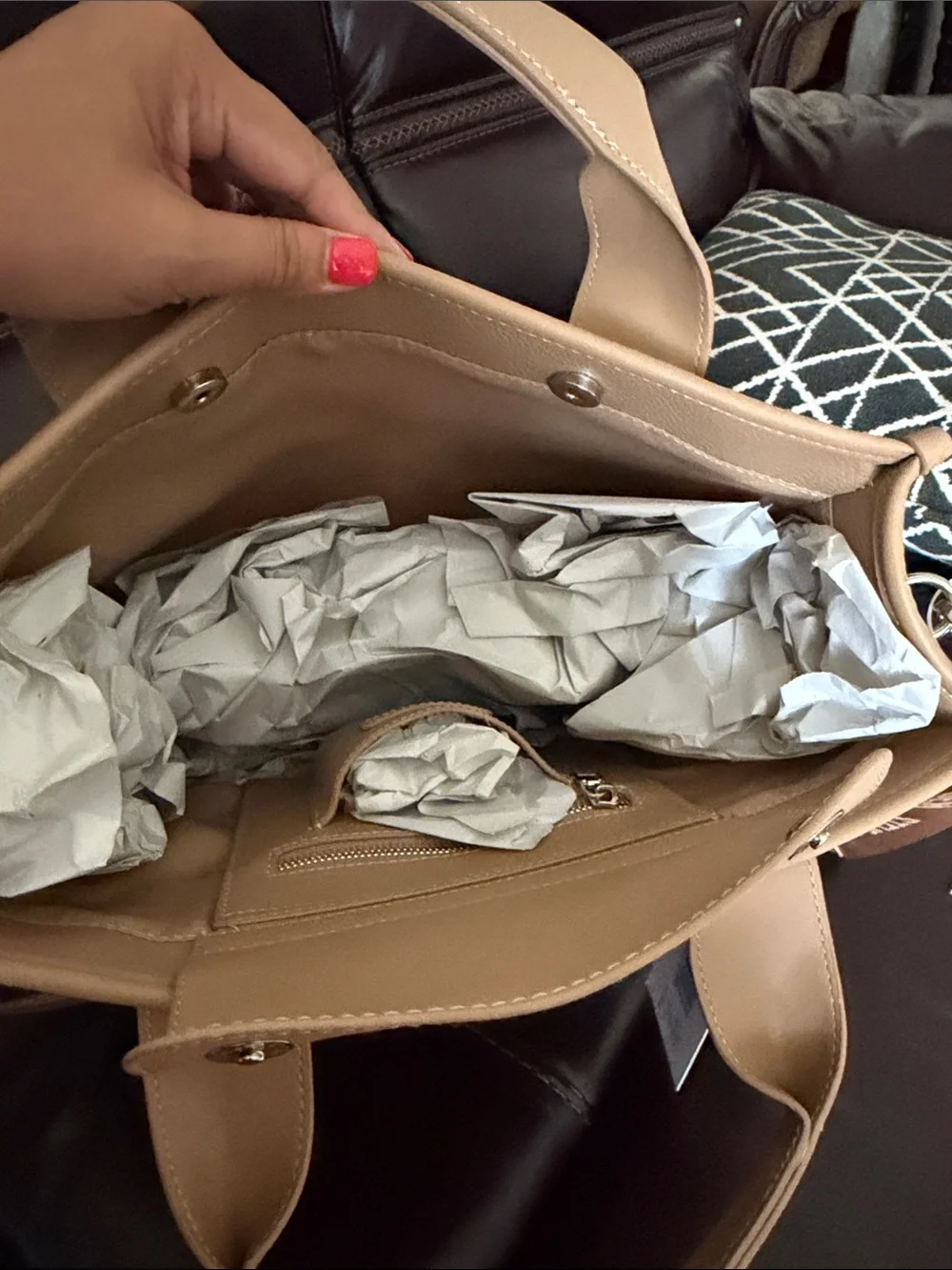 Steve Madden Beige Leather Brief Tote with Branded strap